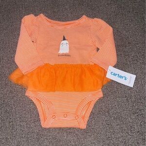 Carter's Peekabooo! Orange WhiteBaby Tutu onesie Dress Ghost Halloween 3 6 Month